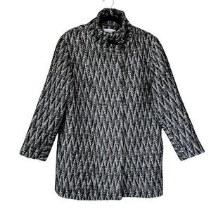 NEW! Gerard Darel Black and White Wool Blend Stand Collar Coat, Size 6
